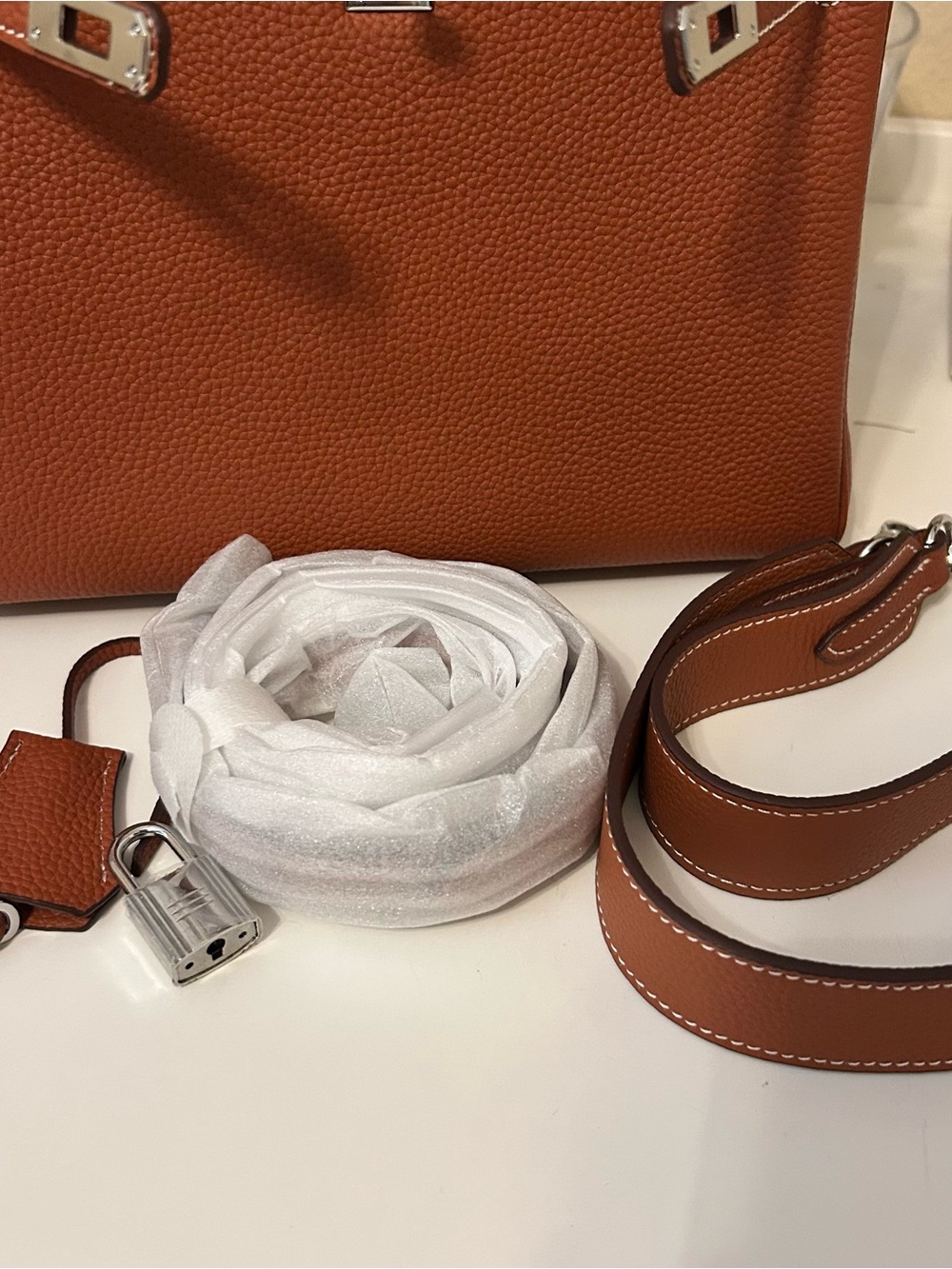 25cm Caramel Brown Top-Handle Leather Satchel - Picture 8 of 11